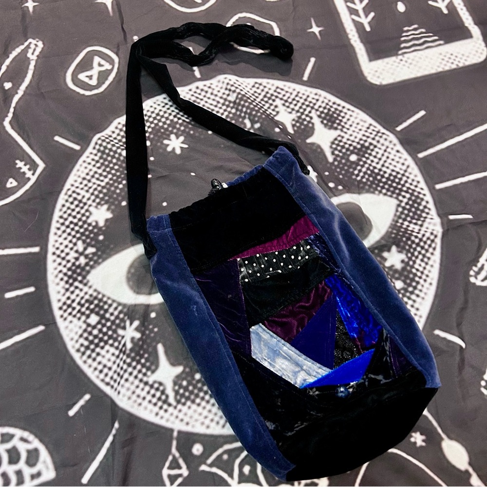 Whimsygoth Dark Purple & Blue Crushed Velvet Drawstring Purse